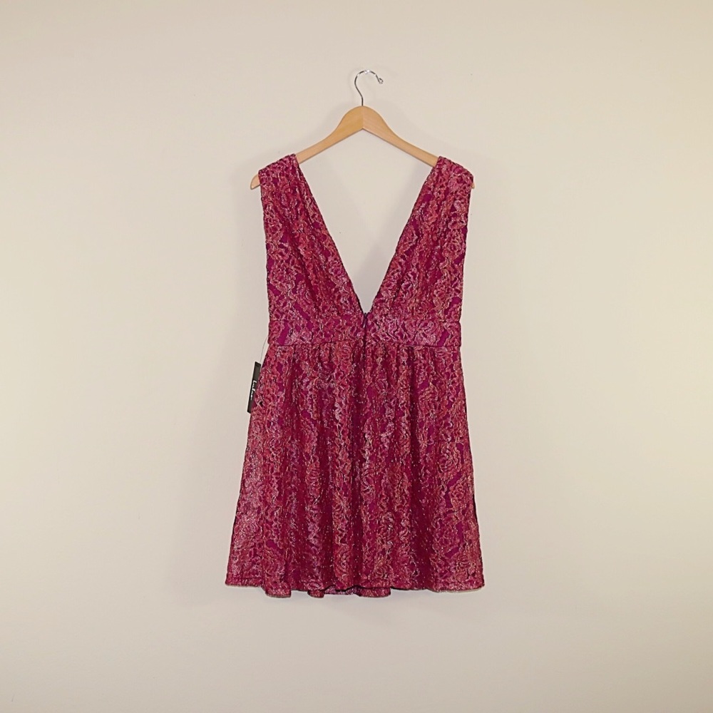 Lulu’s Tawny Magenta Metallic Lace Skater Dress - Picture 4 of 9